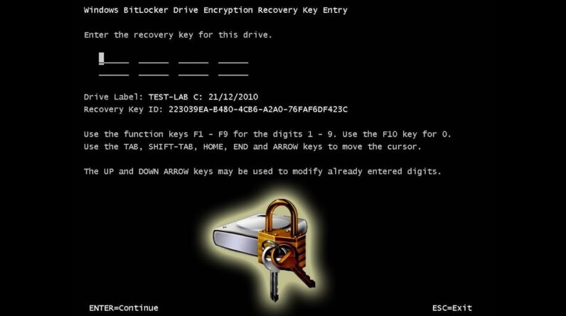 Windows Bitlocker Drive Encryption Recovery Key Entry Bypass